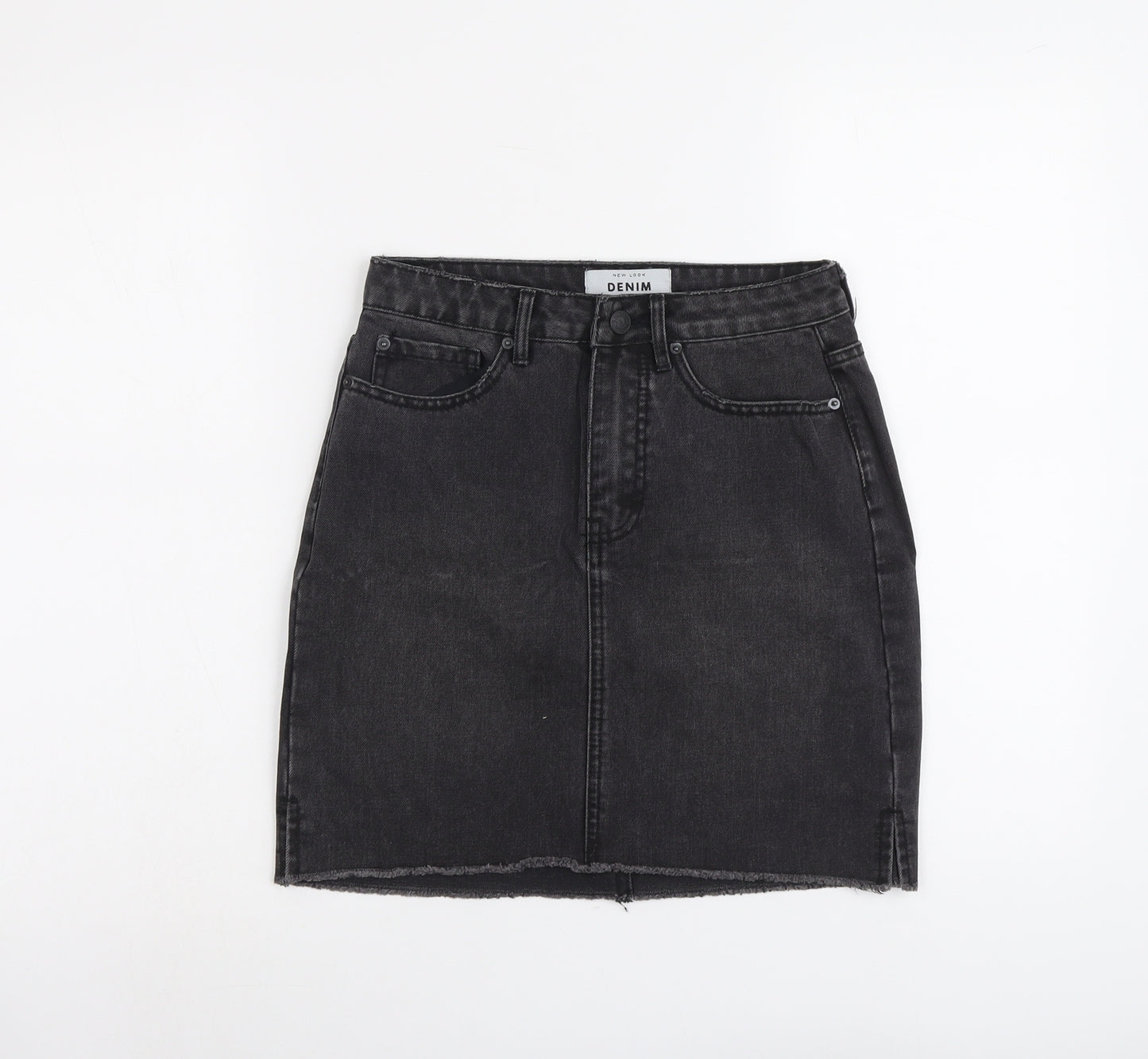 New Look Womens Grey Cotton A-Line Skirt Size 6 Button