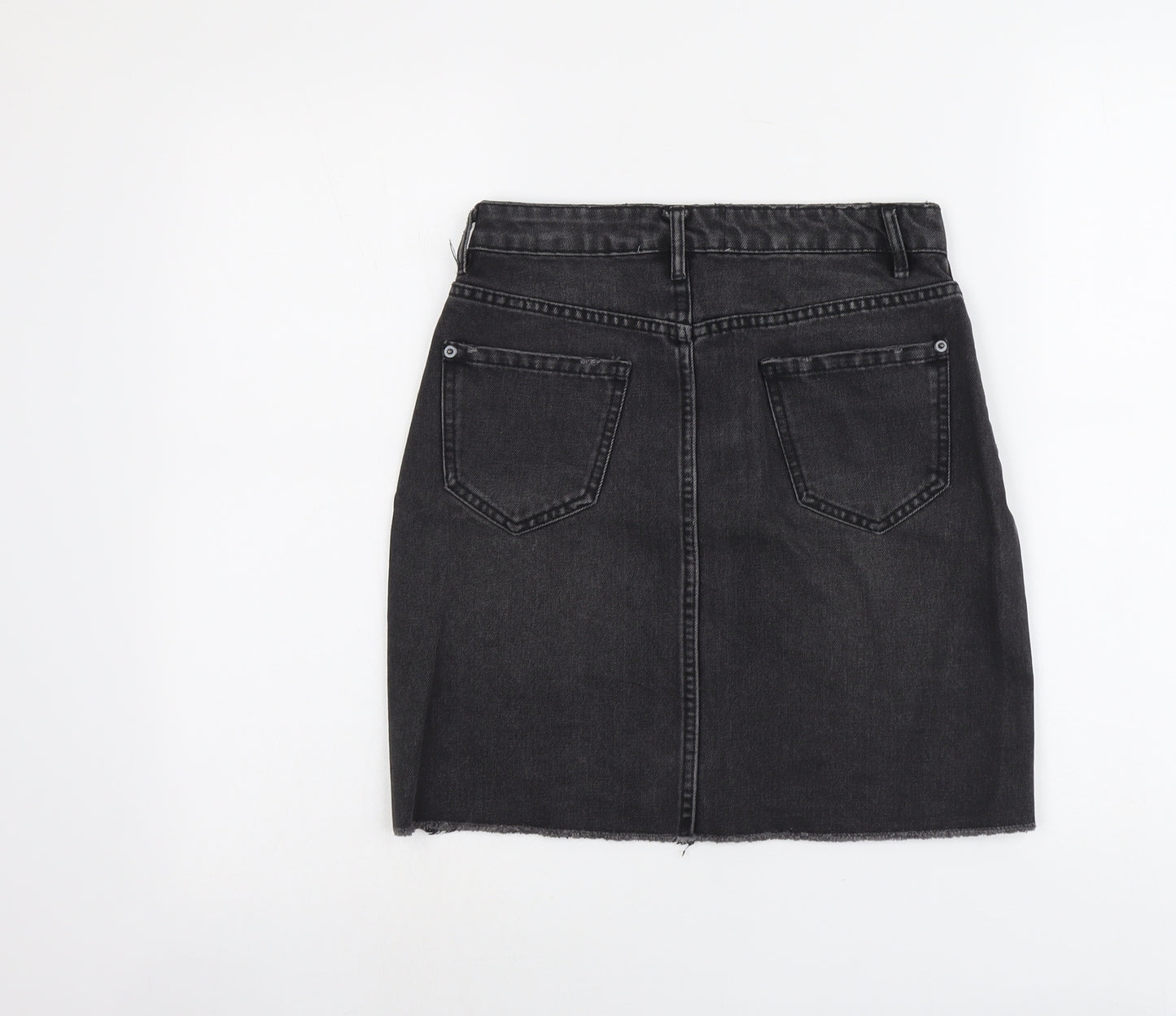 New Look Womens Grey Cotton A-Line Skirt Size 6 Button