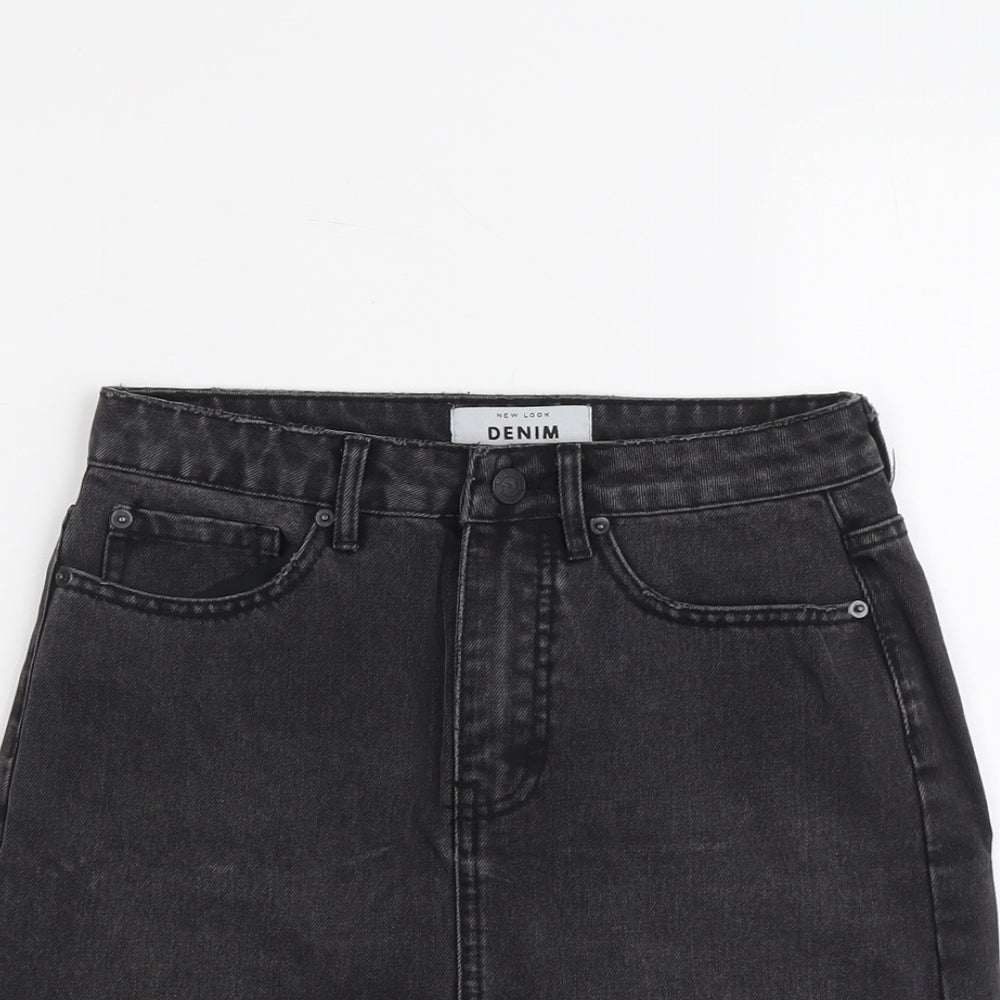 New Look Womens Grey Cotton A-Line Skirt Size 6 Button
