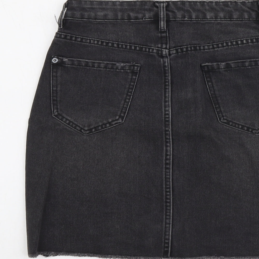 New Look Womens Grey Cotton A-Line Skirt Size 6 Button