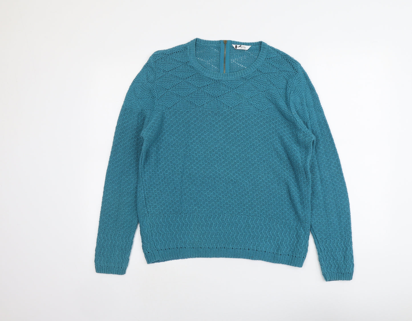 BHS Womens Blue Round Neck Cotton Pullover Jumper Size 14