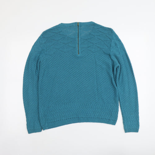 BHS Womens Blue Round Neck Cotton Pullover Jumper Size 14