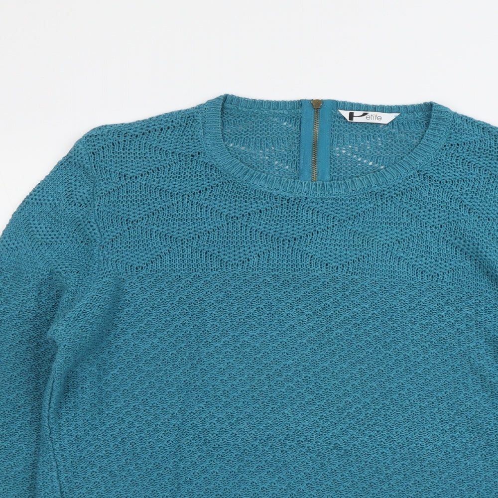 BHS Womens Blue Round Neck Cotton Pullover Jumper Size 14