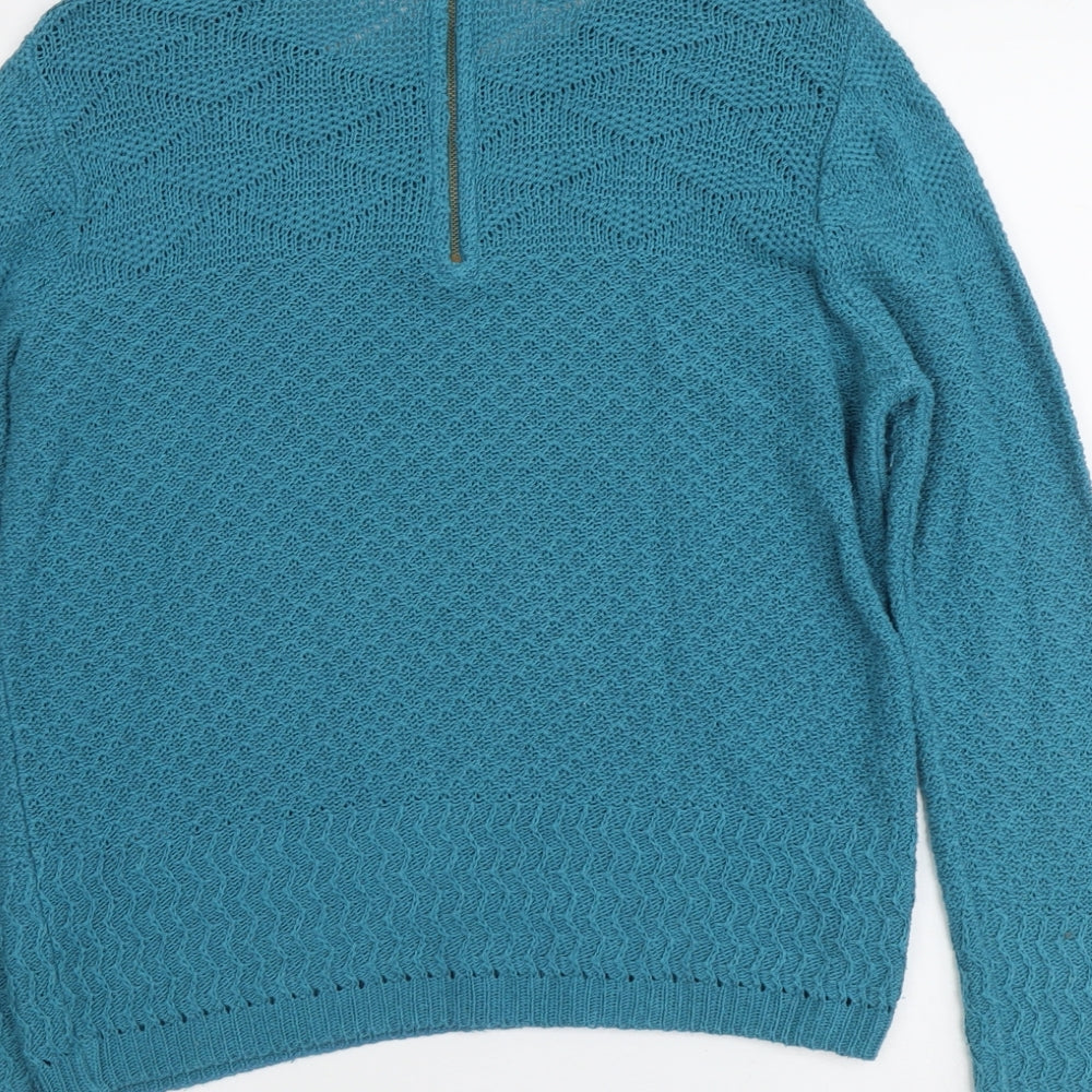 BHS Womens Blue Round Neck Cotton Pullover Jumper Size 14
