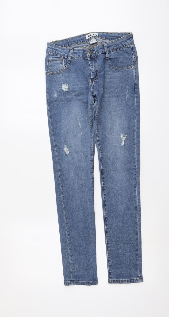 Dzire Womens Blue Cotton Straight Jeans Size L L29 in Regular Button