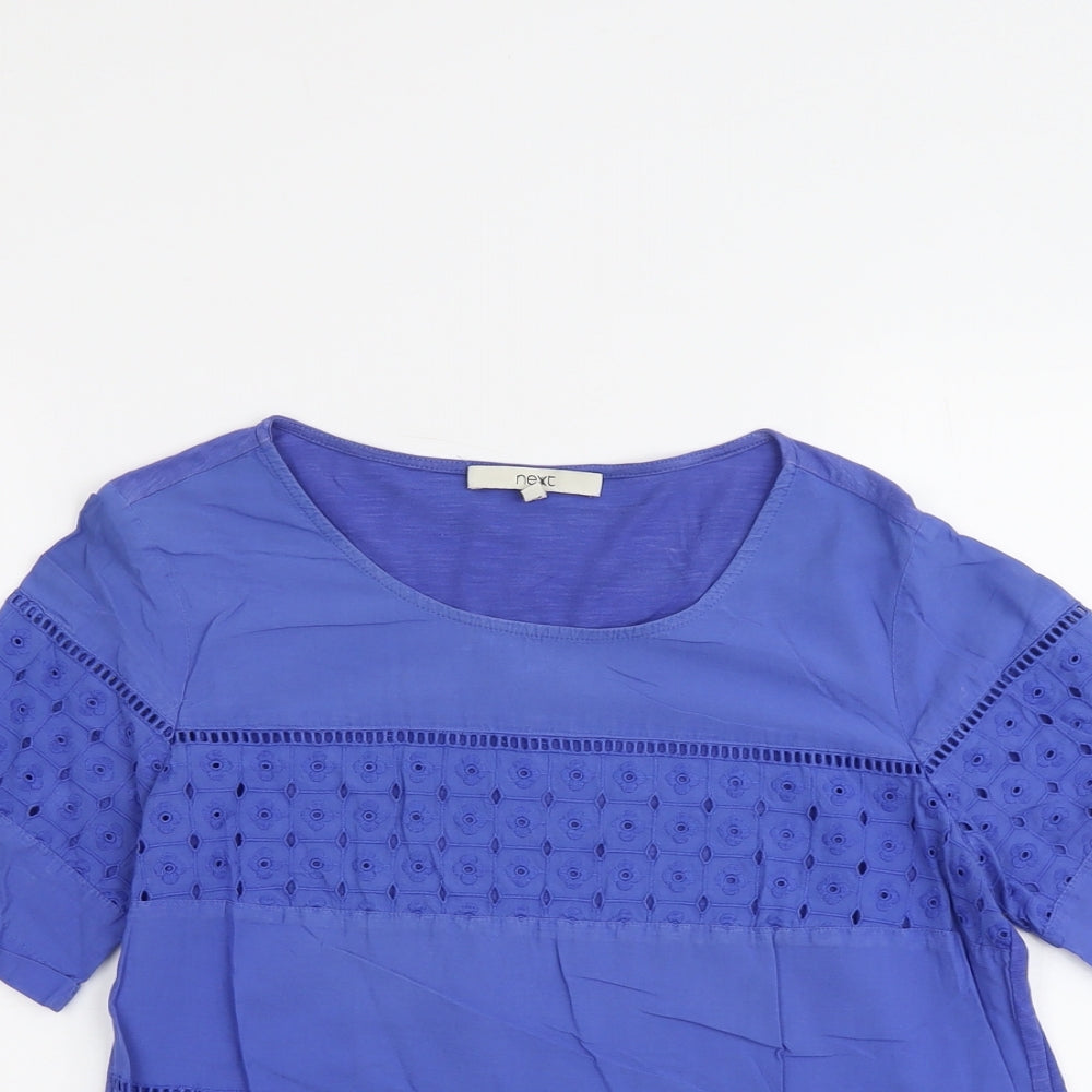 NEXT Womens Blue Geometric Cotton Basic Tank Size 10 Round Neck