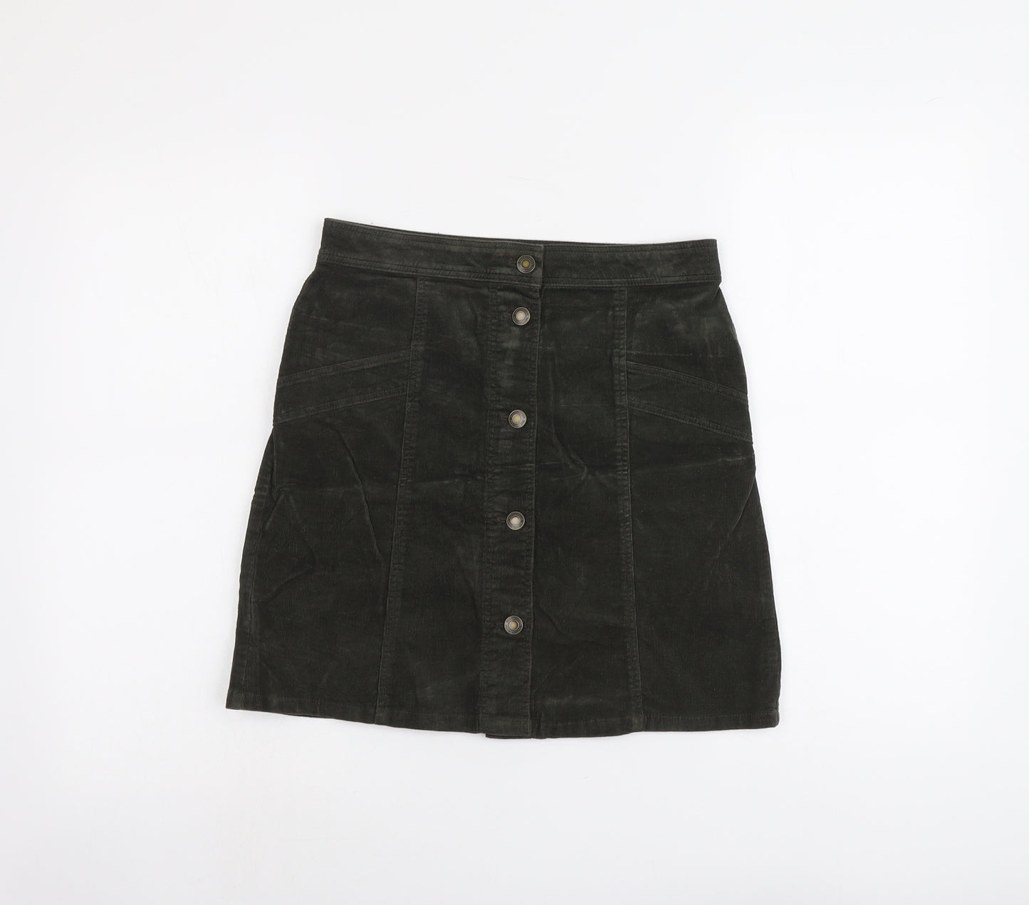 Marks and Spencer Womens Green Cotton A-Line Skirt Size 8 Button