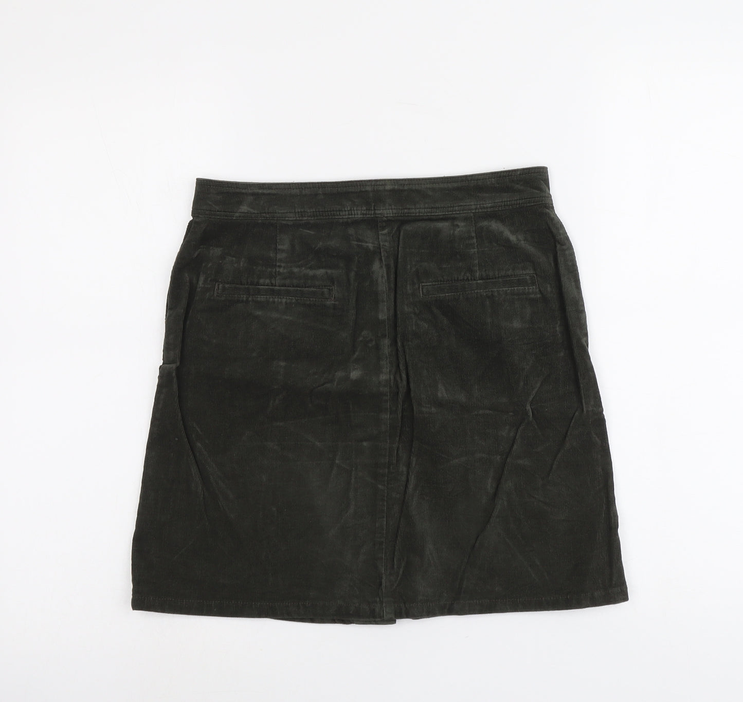 Marks and Spencer Womens Green Cotton A-Line Skirt Size 8 Button