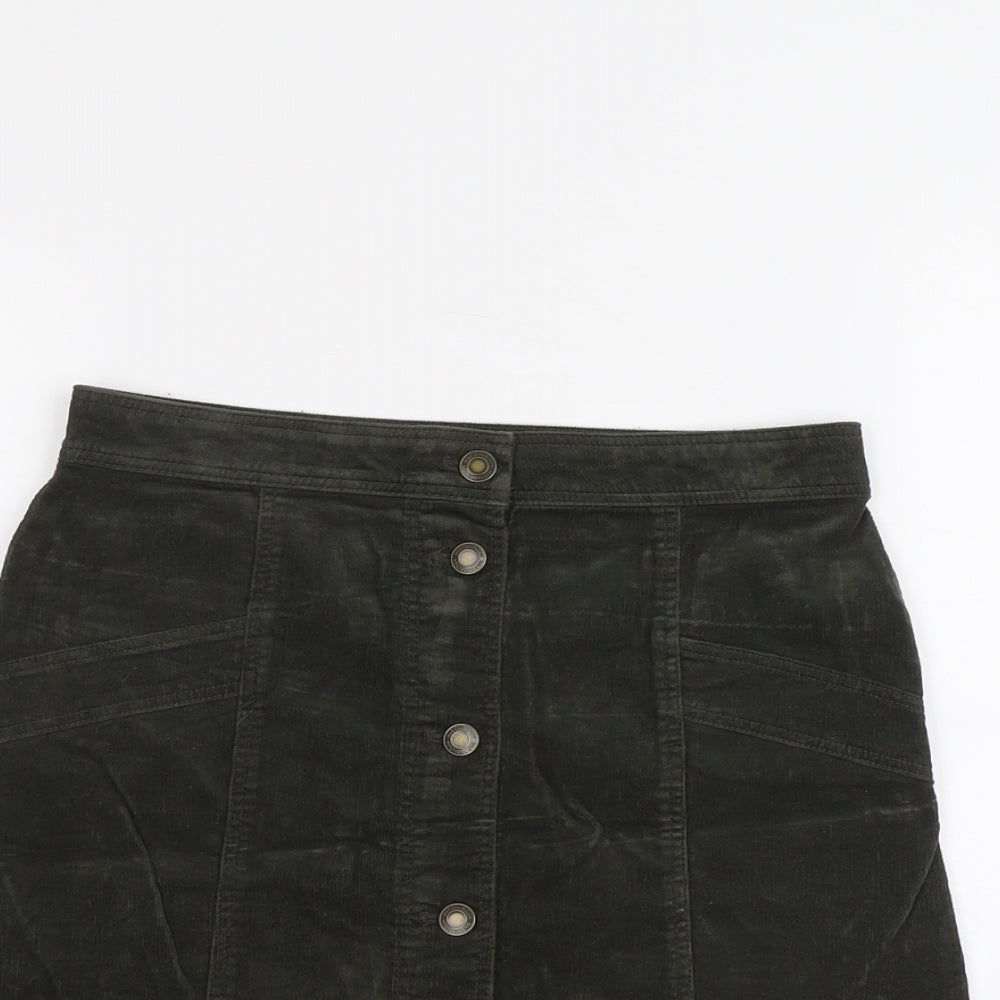 Marks and Spencer Womens Green Cotton A-Line Skirt Size 8 Button