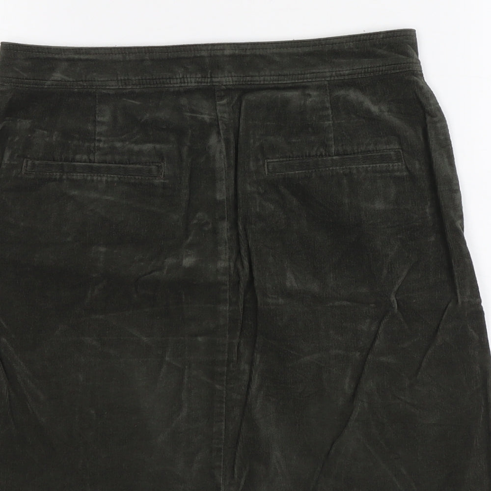 Marks and Spencer Womens Green Cotton A-Line Skirt Size 8 Button