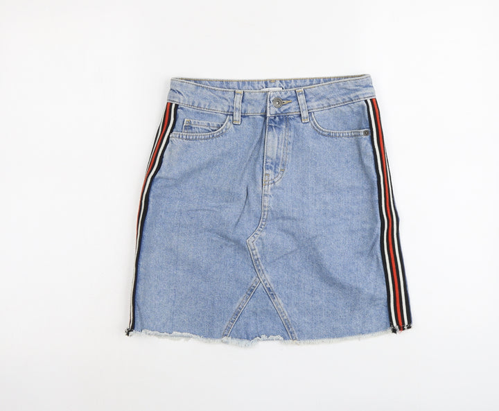 R Edition Womens Blue Cotton A-Line Skirt Size 8 Button