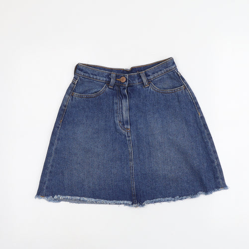 Monki Womens Blue Cotton A-Line Skirt Size 6 Button
