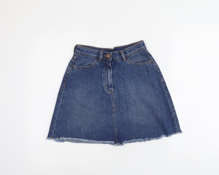 Monki Womens Blue Cotton A-Line Skirt Size 6 Button