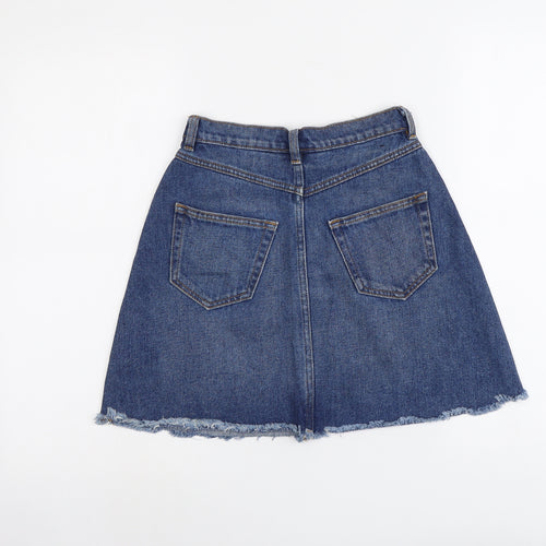 Monki Womens Blue Cotton A-Line Skirt Size 6 Button