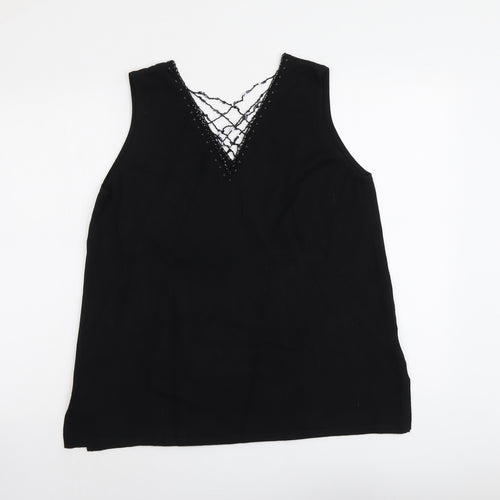 ELVI Womens Black Viscose Basic Tank Size S V-Neck