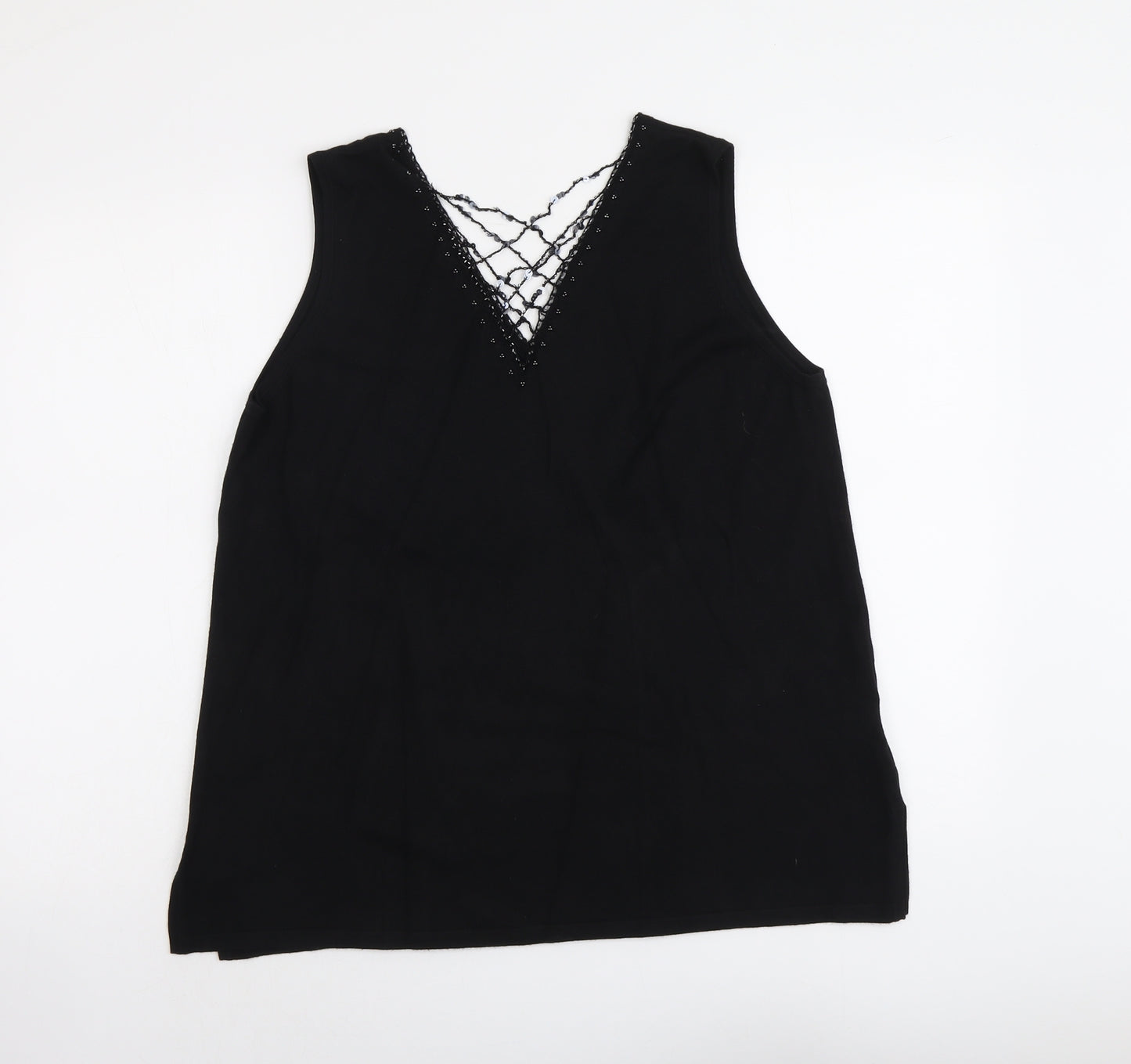 ELVI Womens Black Viscose Basic Tank Size S V-Neck