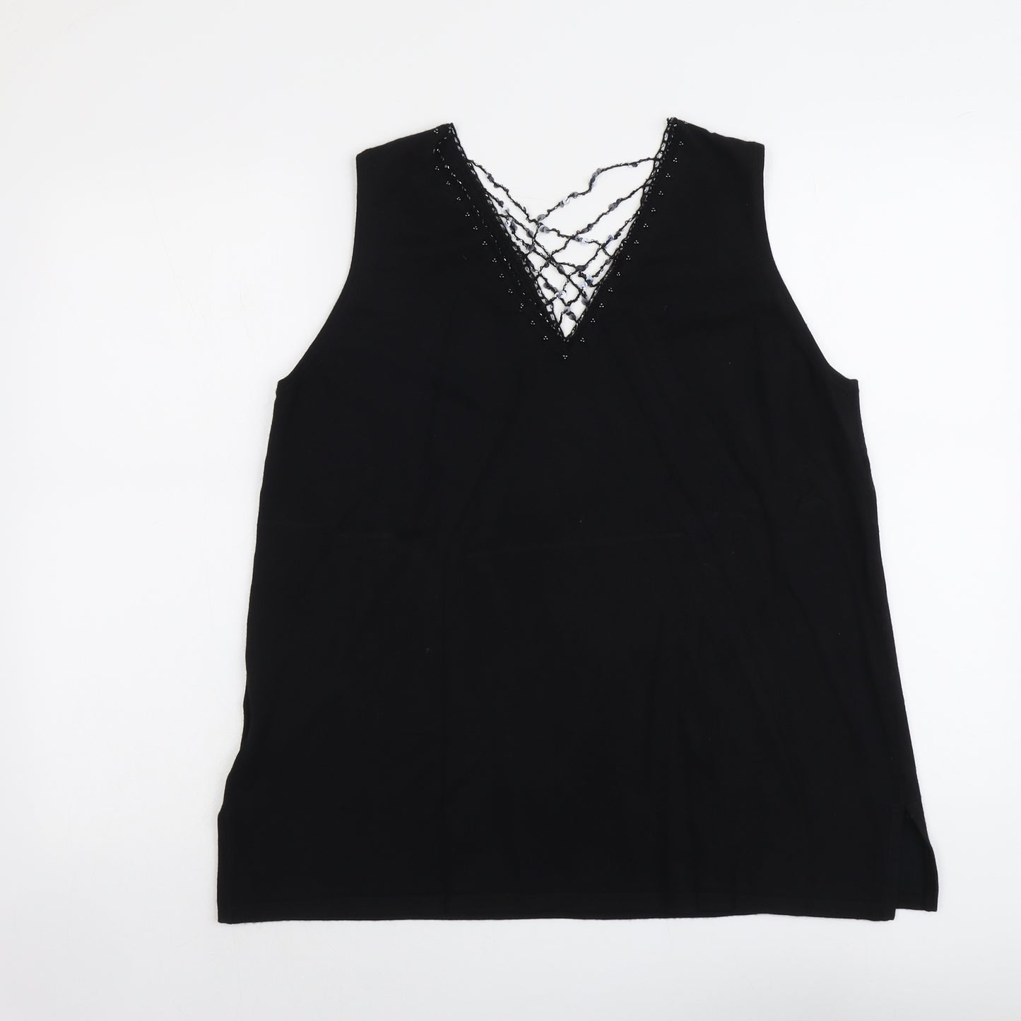 ELVI Womens Black Viscose Basic Tank Size S V-Neck