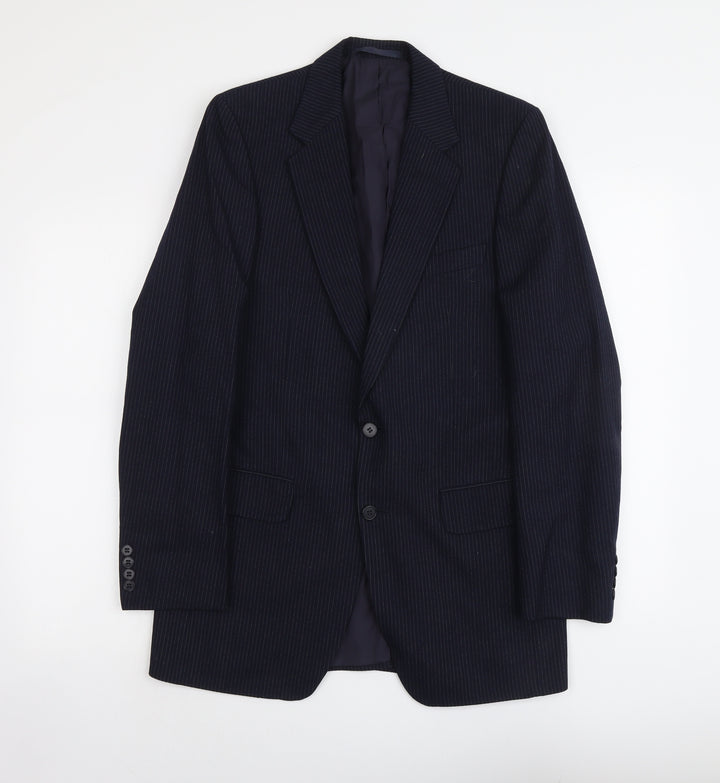 Marks and Spencer Mens Blue Striped Wool Jacket Suit Jacket Size M Regular