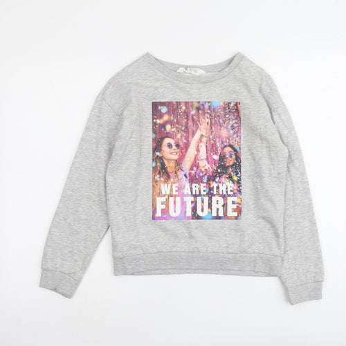 H&M Girls Grey Cotton Pullover Sweatshirt Size 10-11 Years Pullover