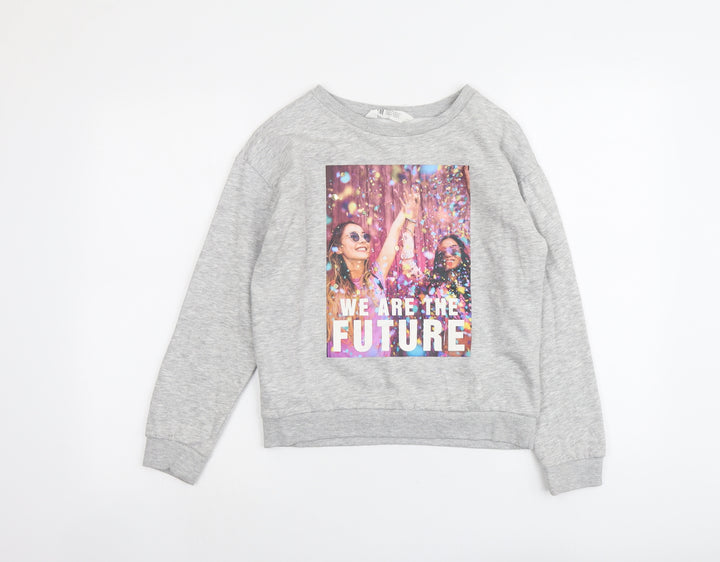 H&M Girls Grey Cotton Pullover Sweatshirt Size 10-11 Years Pullover