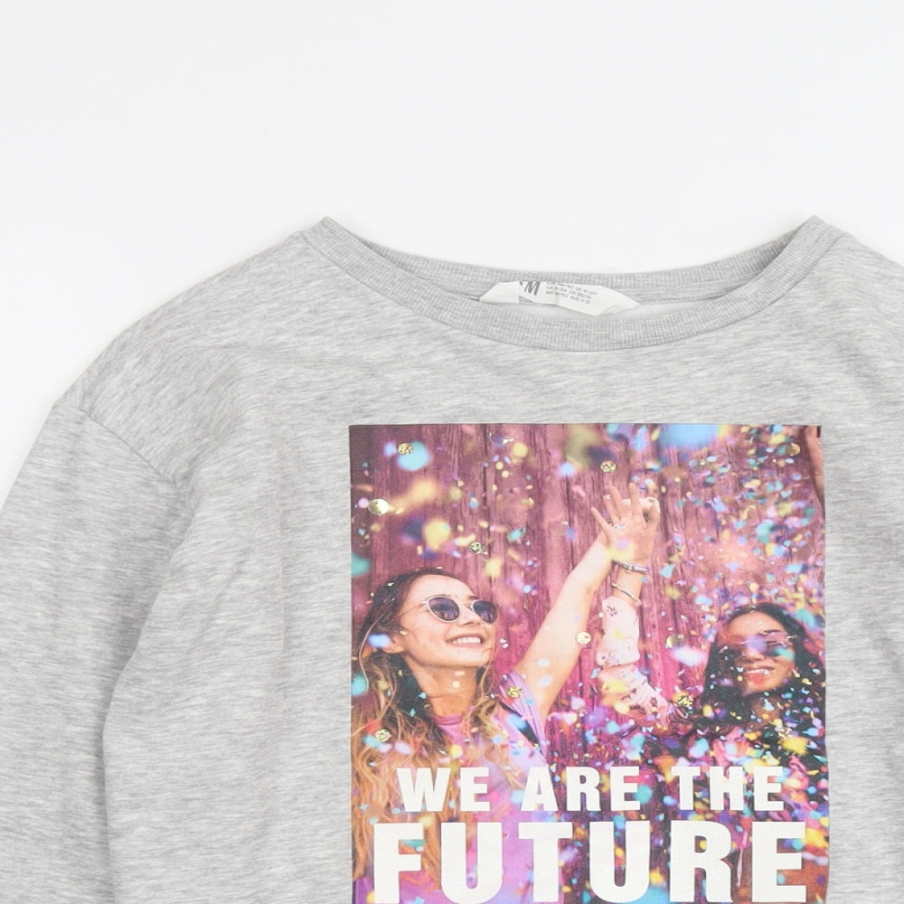 H&M Girls Grey Cotton Pullover Sweatshirt Size 10-11 Years Pullover