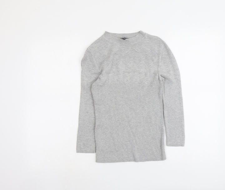Warehouse Womens Grey Round Neck Acrylic Pullover Jumper Size 12