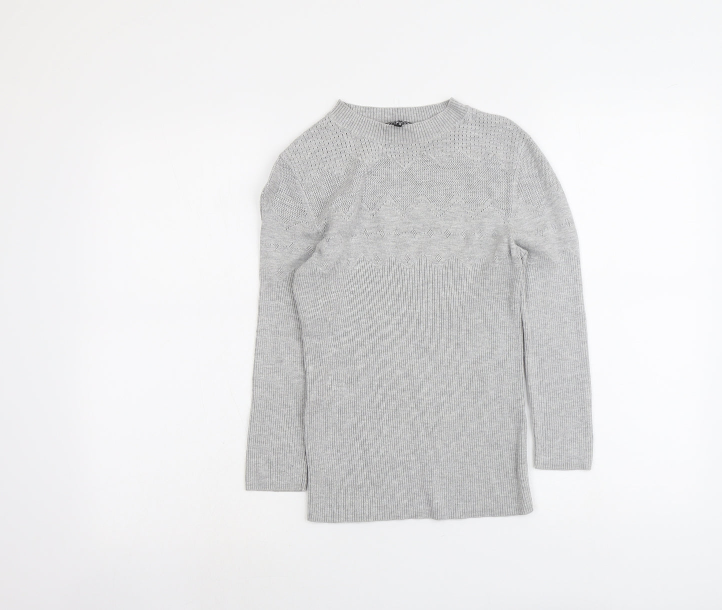 Warehouse Womens Grey Round Neck Acrylic Pullover Jumper Size 12