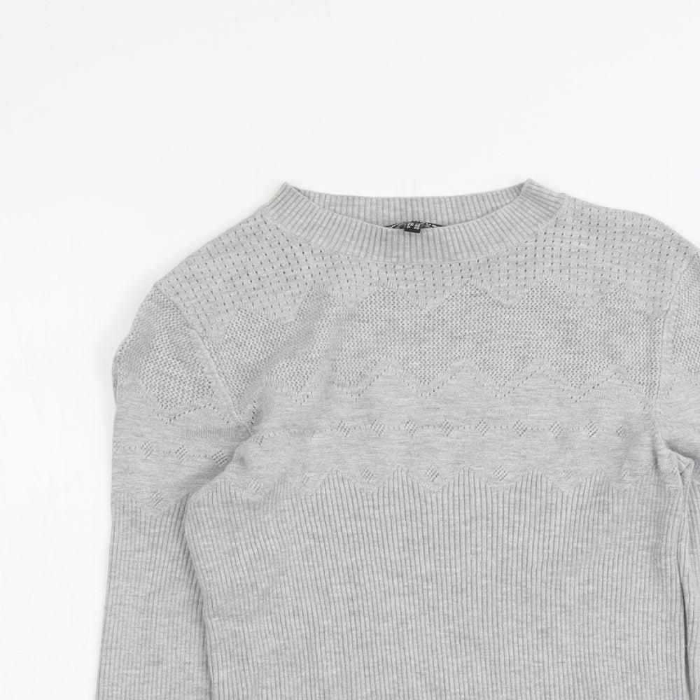 Warehouse Womens Grey Round Neck Acrylic Pullover Jumper Size 12