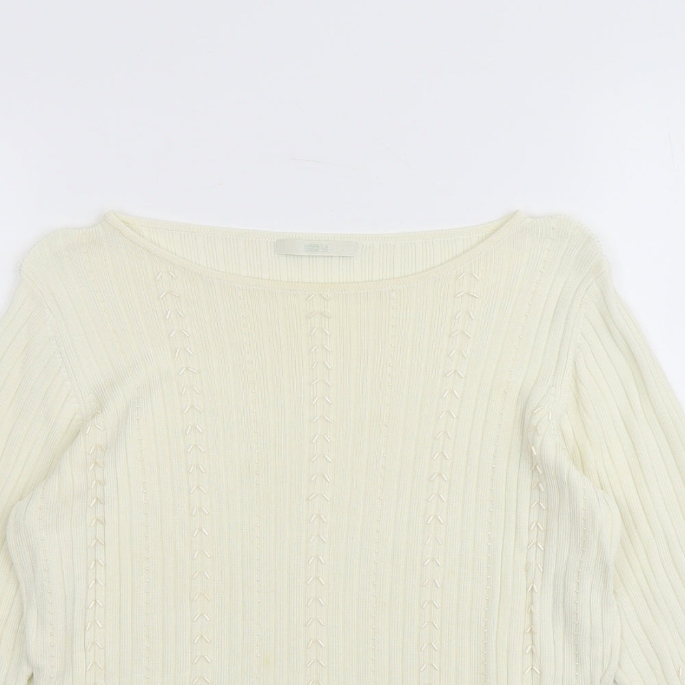 Marks and Spencer Womens Ivory Boat Neck Viscose Pullover Jumper Size 16