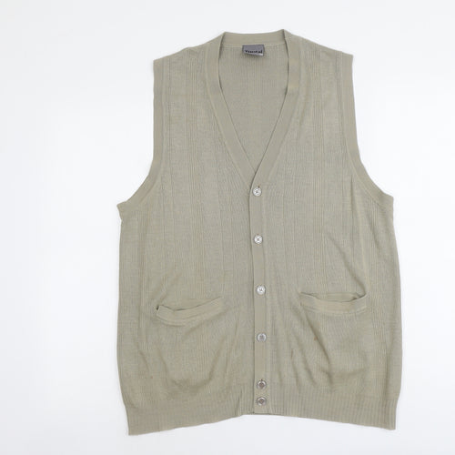 Tootal Mens Beige V-Neck Acrylic Vest Jumper Size M Sleeveless