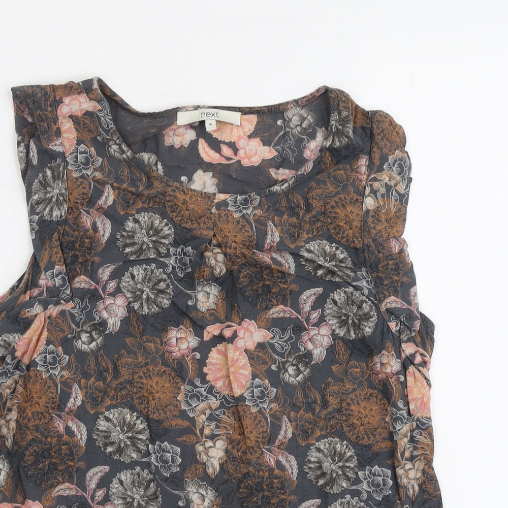 NEXT Womens Grey Floral Cotton Basic Blouse Size 10 Round Neck