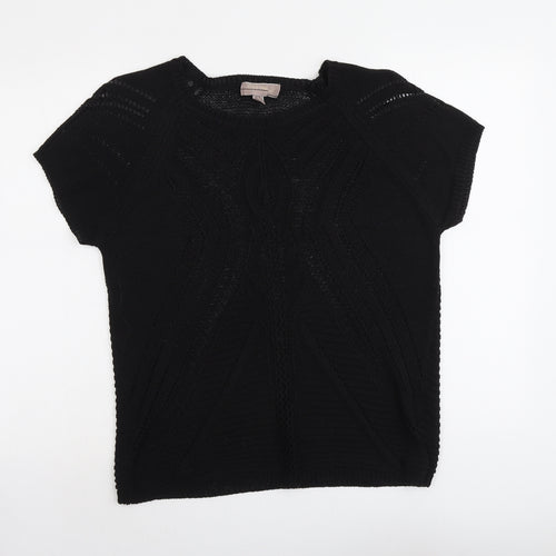 Cristina B Womens Black Round Neck Herringbone Acrylic Pullover Jumper Size 2XS