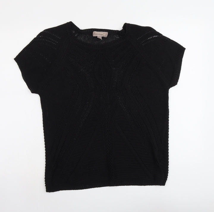 Cristina B Womens Black Round Neck Herringbone Acrylic Pullover Jumper Size 2XS
