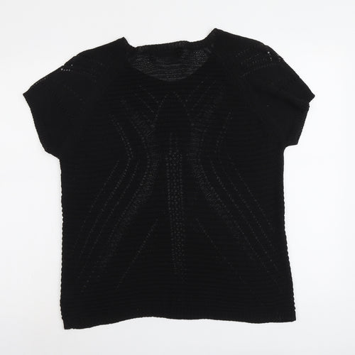 Cristina B Womens Black Round Neck Herringbone Acrylic Pullover Jumper Size 2XS