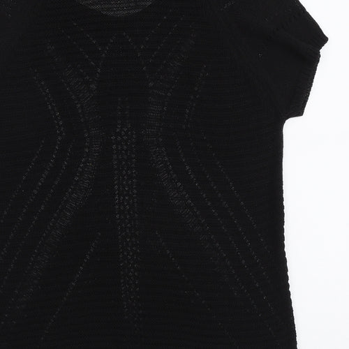 Cristina B Womens Black Round Neck Herringbone Acrylic Pullover Jumper Size 2XS