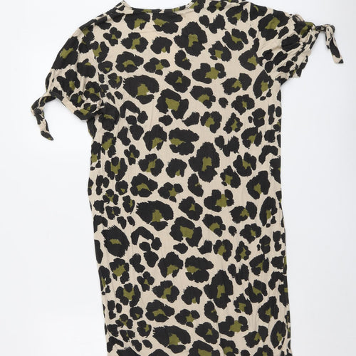 Boohoo Womens Beige Animal Print Viscose A-Line Size 8 V-Neck Pullover - Leopard Pattern