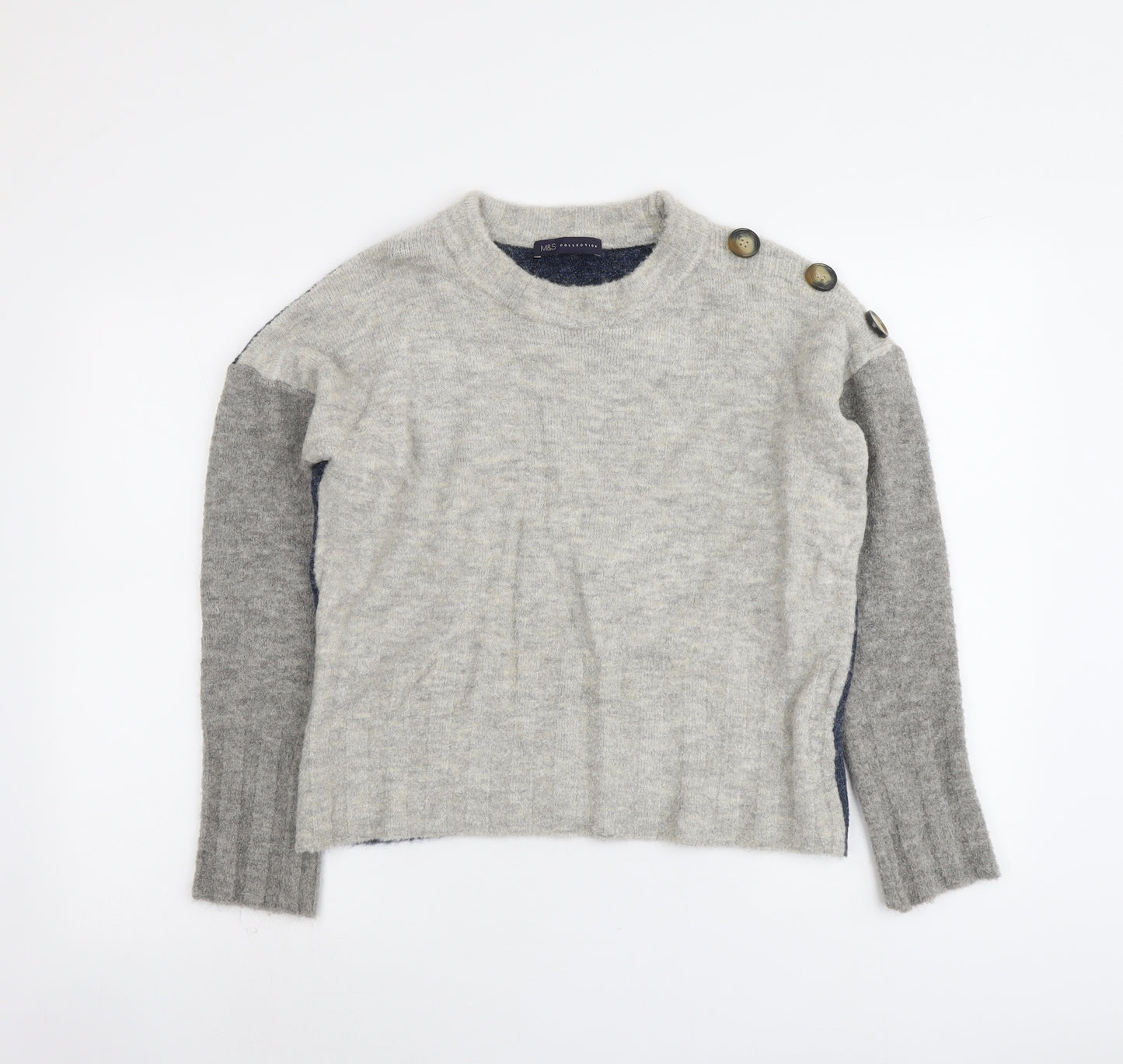 Marks and Spencer Womens Grey Round Neck Acrylic Pullover Jumper Size M