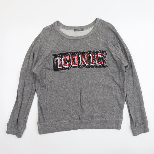 Bershka Womens Grey Cotton Pullover Sweatshirt Size L Pullover - Iconic
