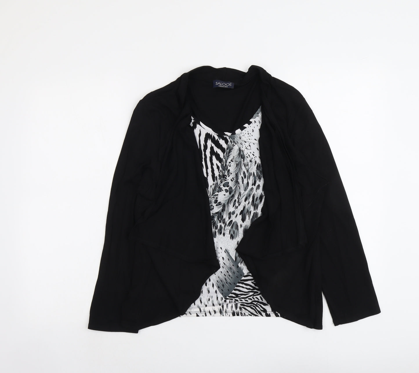 Saloos Womens Black Animal Print Viscose Basic Blouse Size L Round Neck - Twin Set