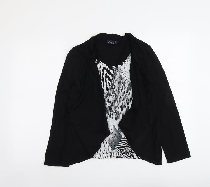 Saloos Womens Black Animal Print Viscose Basic Blouse Size L Round Neck - Twin Set