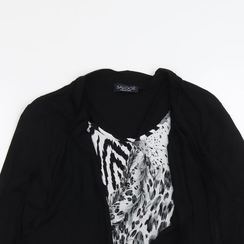 Saloos Womens Black Animal Print Viscose Basic Blouse Size L Round Neck - Twin Set