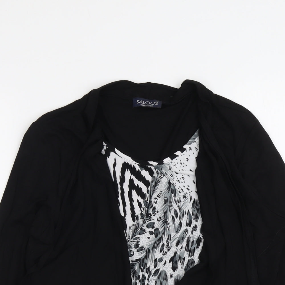 Saloos Womens Black Animal Print Viscose Basic Blouse Size L Round Neck - Twin Set