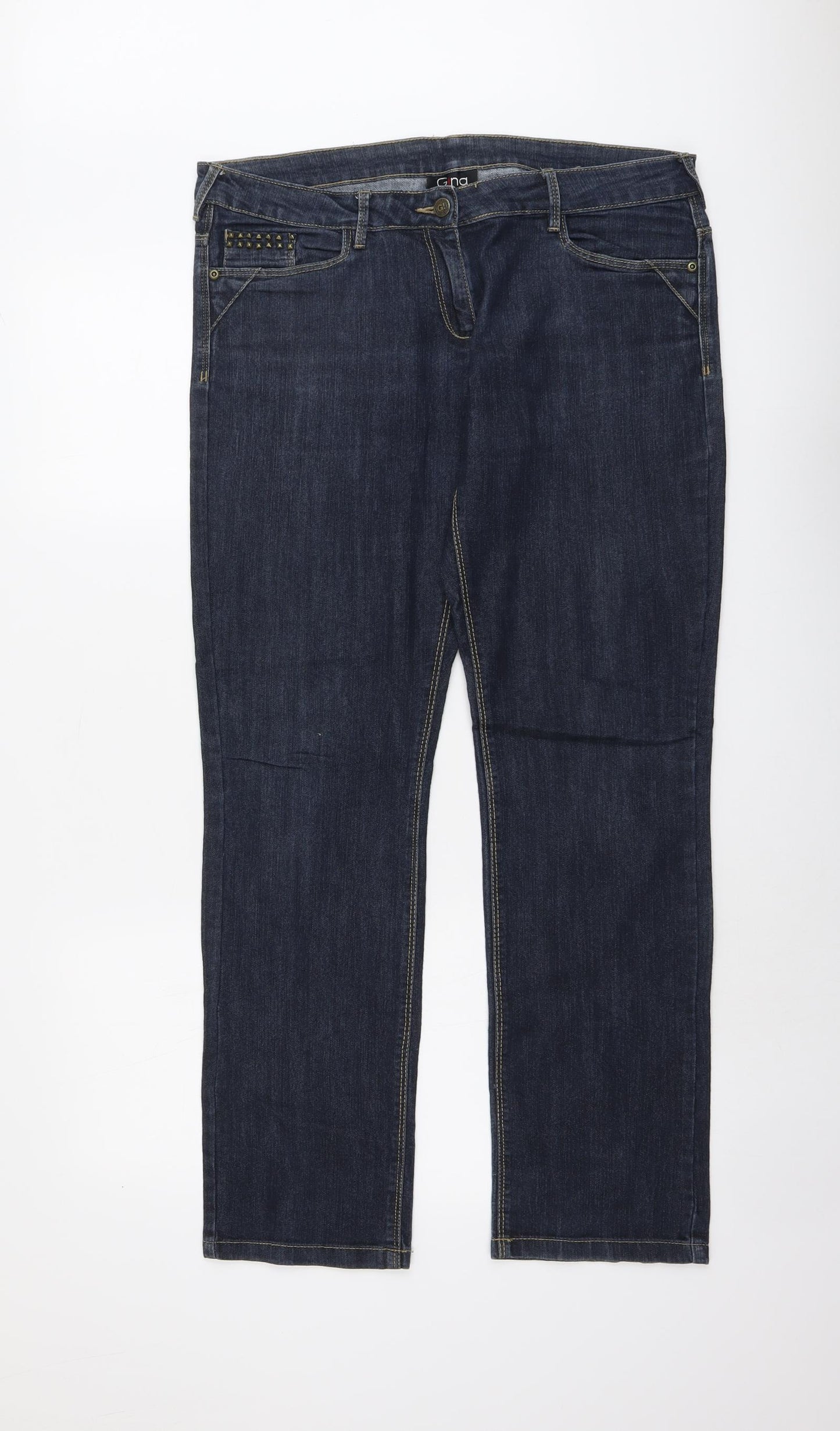 Gina Womens Blue Cotton Straight Jeans Size 14 L31 in Regular Button