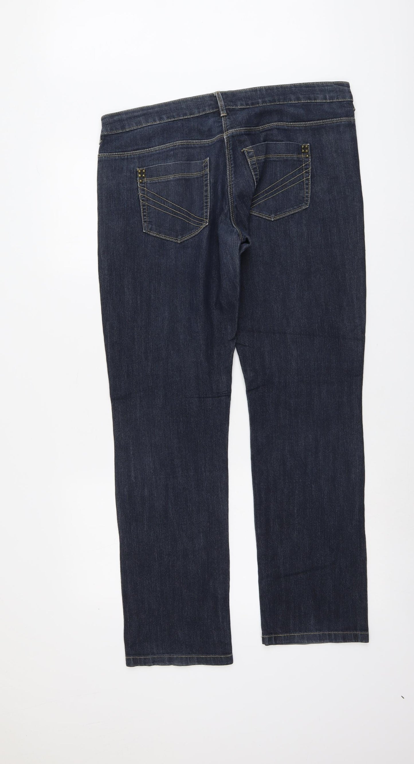 Gina Womens Blue Cotton Straight Jeans Size 14 L31 in Regular Button