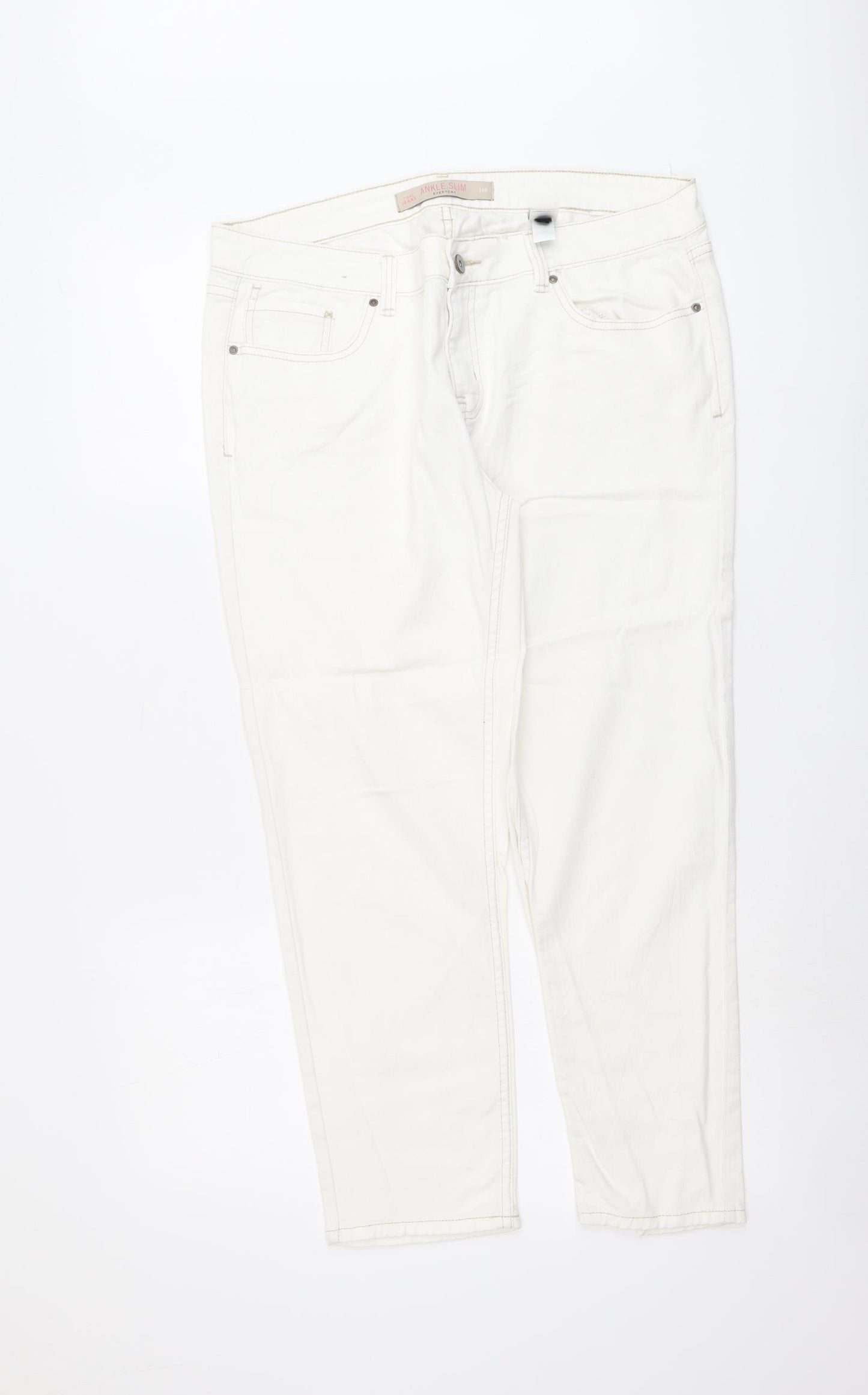 NEXT Womens Ivory Cotton Straight Jeans Size 14 L25 in Slim Button