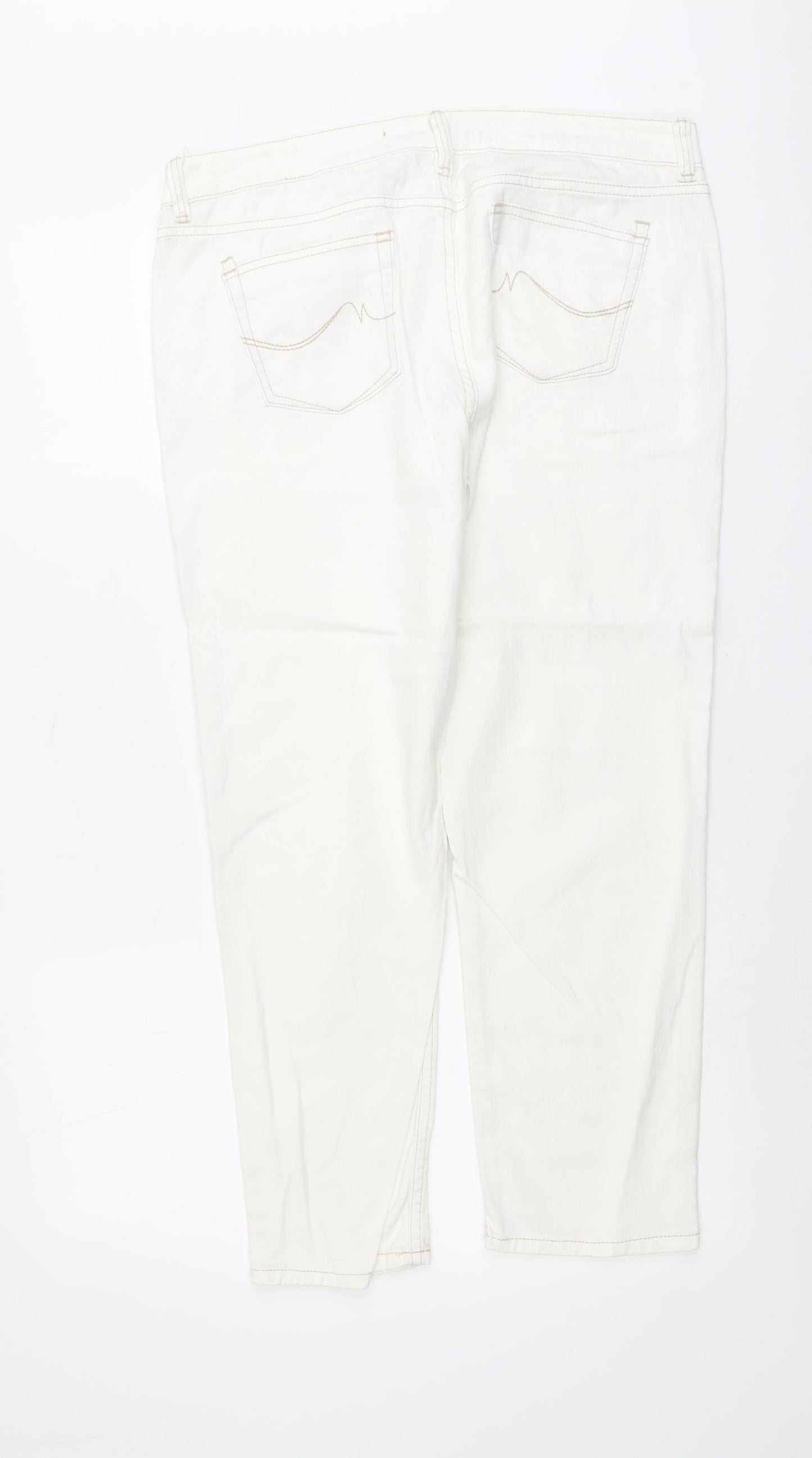NEXT Womens Ivory Cotton Straight Jeans Size 14 L25 in Slim Button