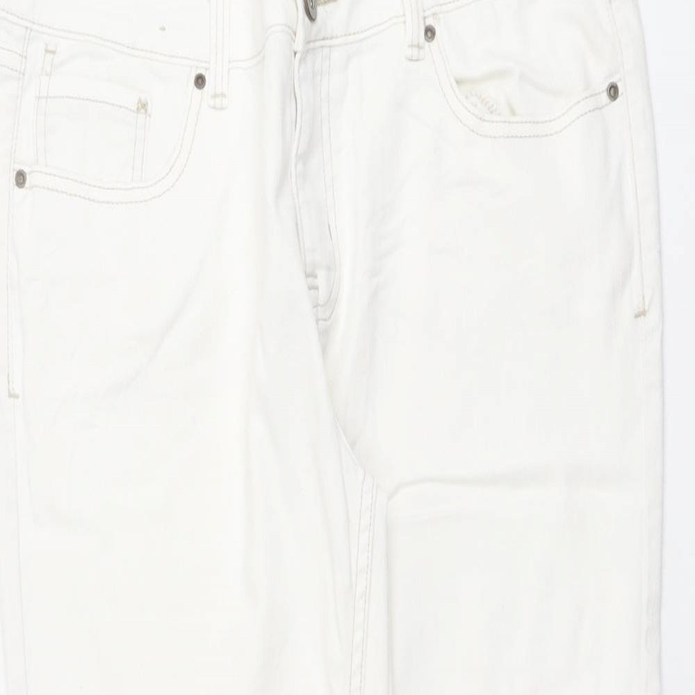 NEXT Womens Ivory Cotton Straight Jeans Size 14 L25 in Slim Button