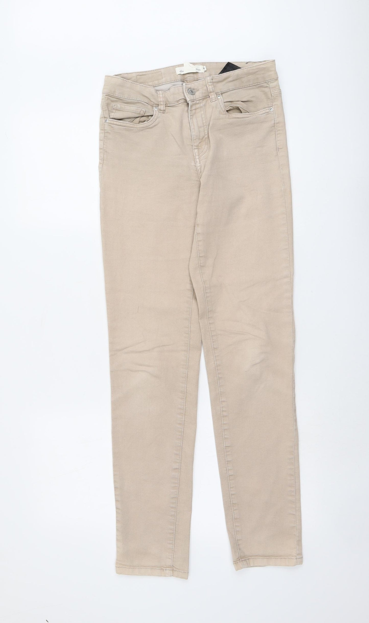 H&M Womens Beige Cotton Straight Jeans Size 8 L31 in Regular Button