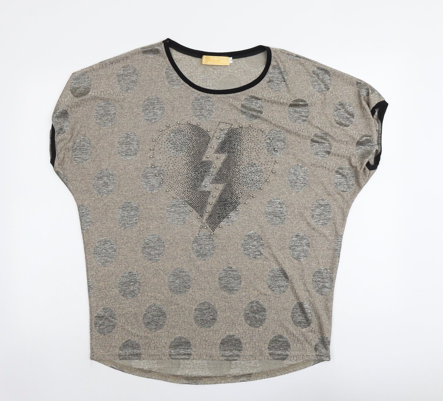 Shannon Womens Beige Polka Dot Polyester Basic T-Shirt Size L Round Neck