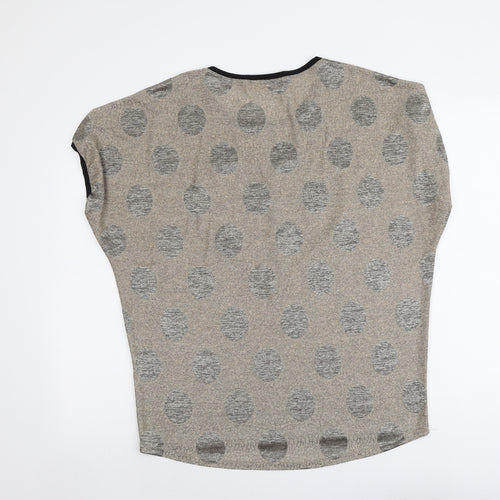 Shannon Womens Beige Polka Dot Polyester Basic T-Shirt Size L Round Neck